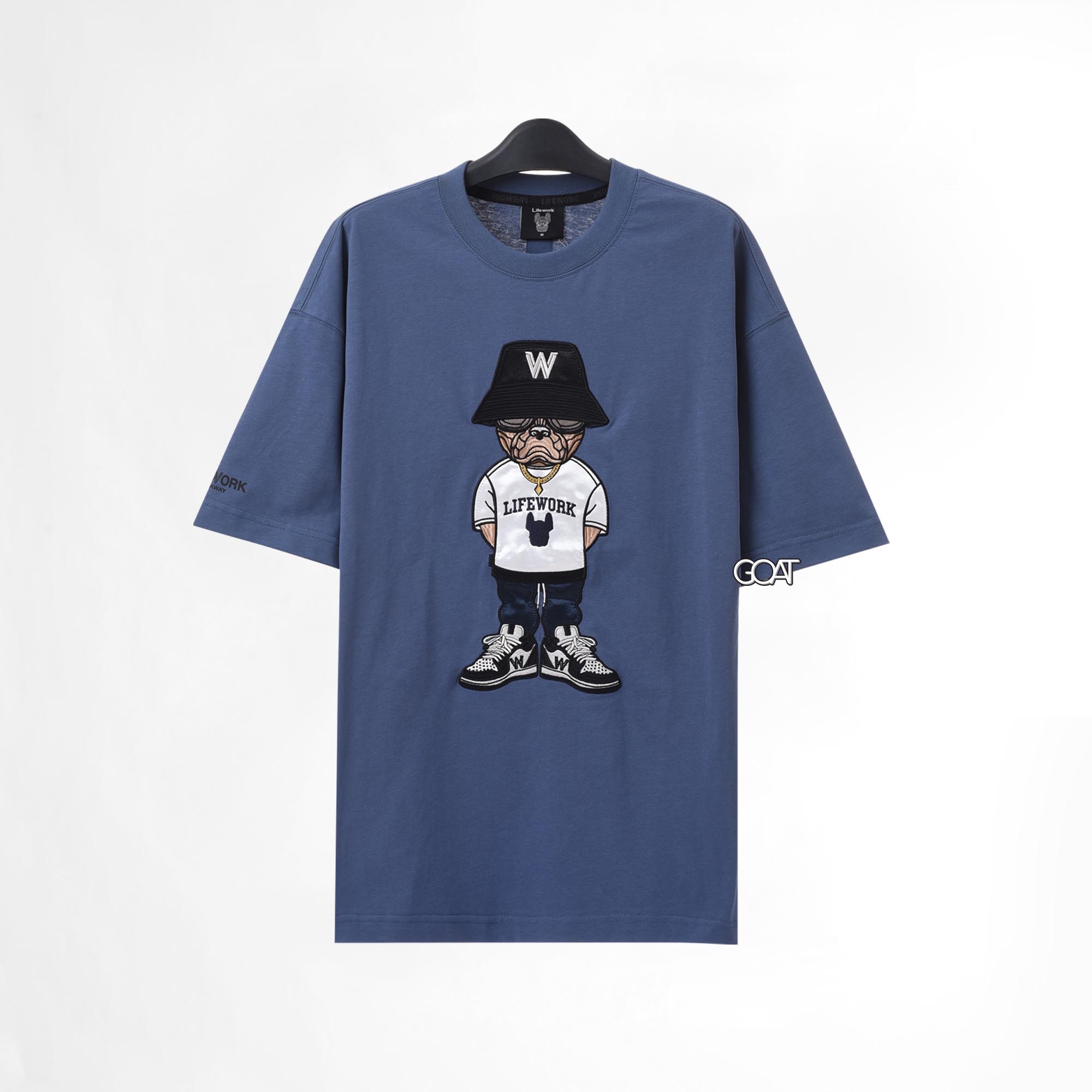 LIFEWORK HIP DOG APPLIQUE T-SHIRT - NAVY