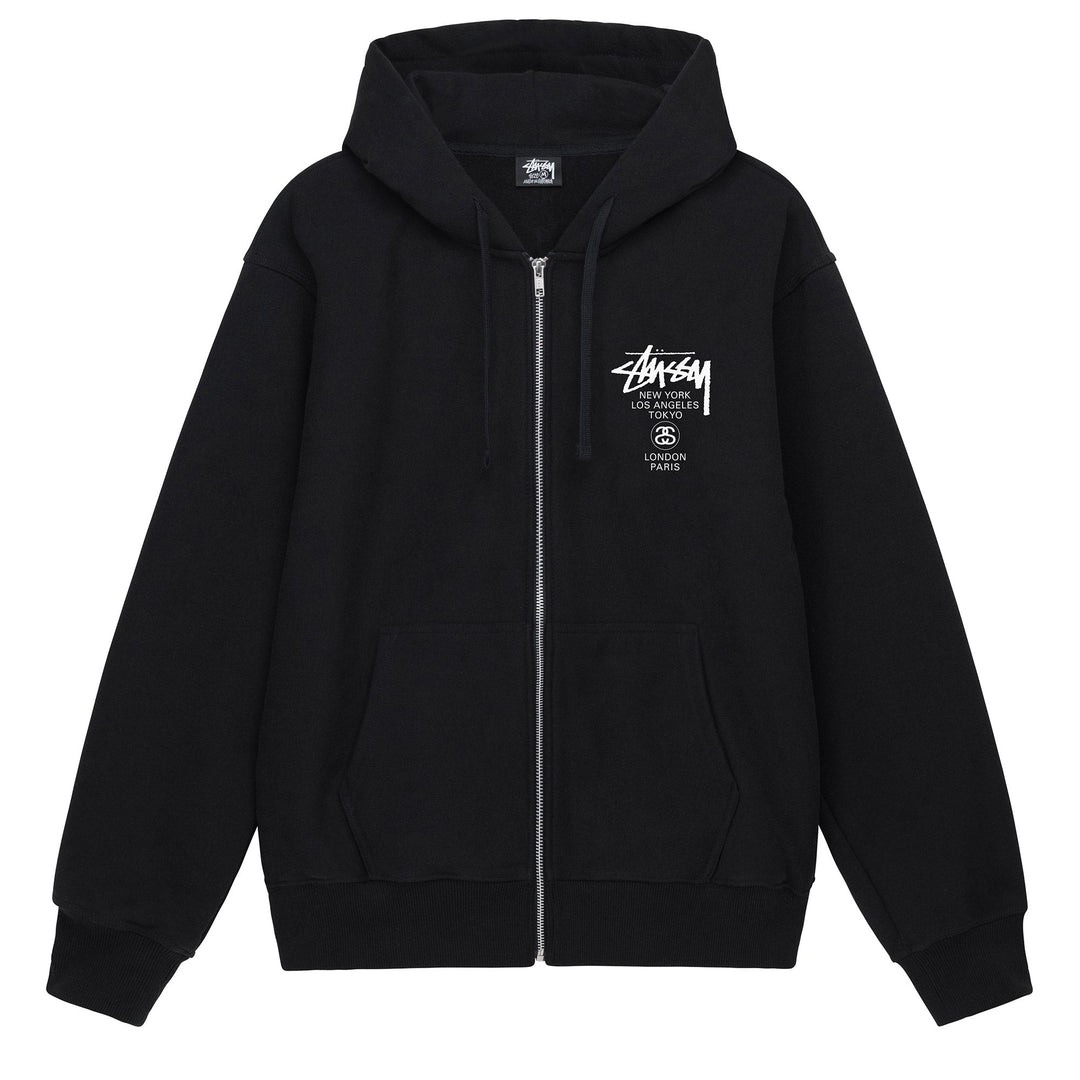 STUSSY WORLD TOUR ZIP HOODIE - BLACK