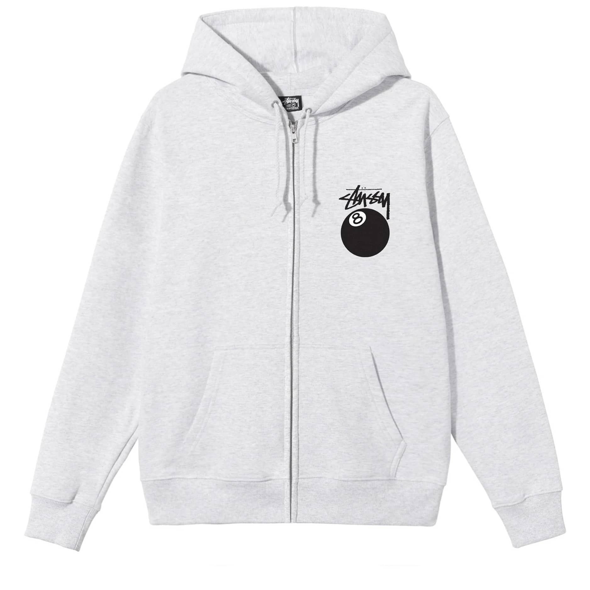 STUSSY 8 BALL ZIP HOODIE - GREY