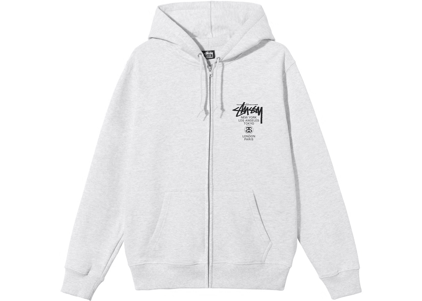 STUSSY WORLD TOUR ZIP HOODIE - ASH HEATHER