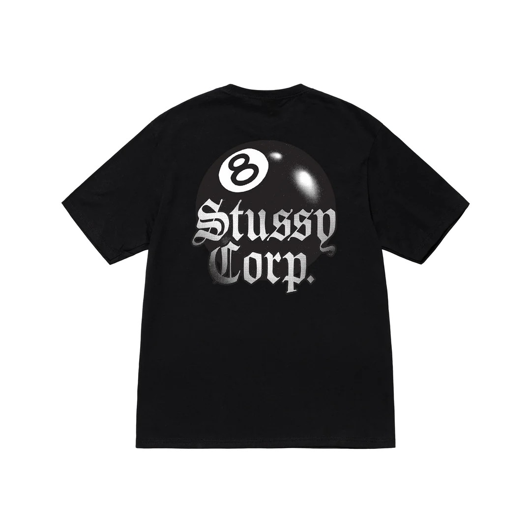 STUSSY 8 BALL CORP TSHIRT - BLACK