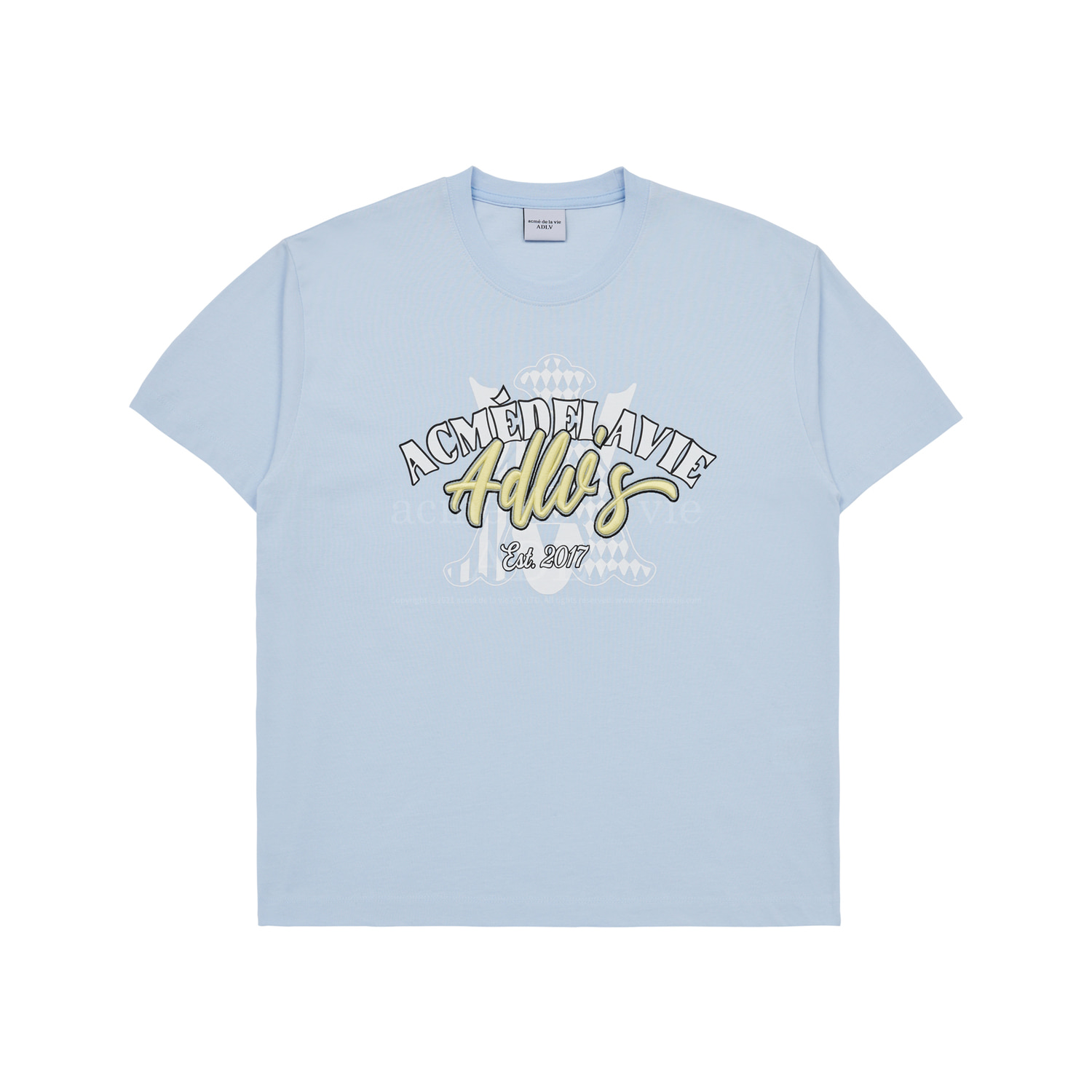 ADLV BABY FACE SHORT SLEEVE A MONOGRAM EMBOSSING EMBROIDERY TSHIRT - SKY BLUE