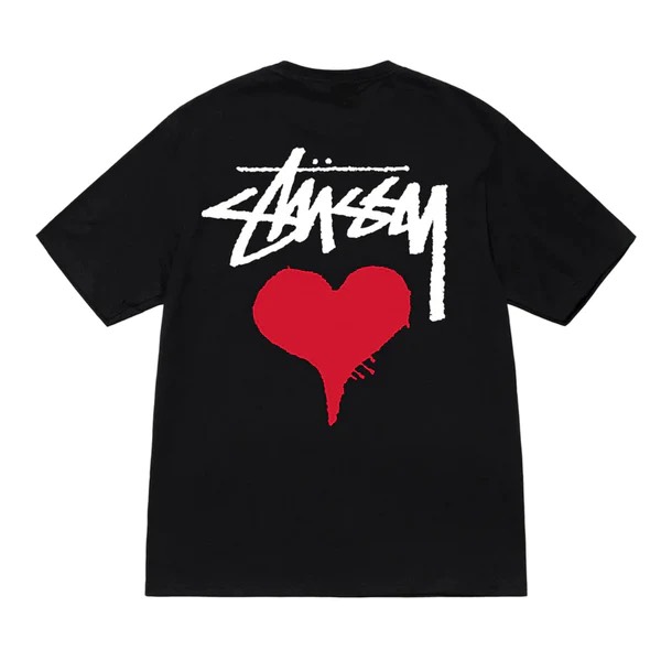 STUSSY STOCK HEART TSHIRT - BLACK