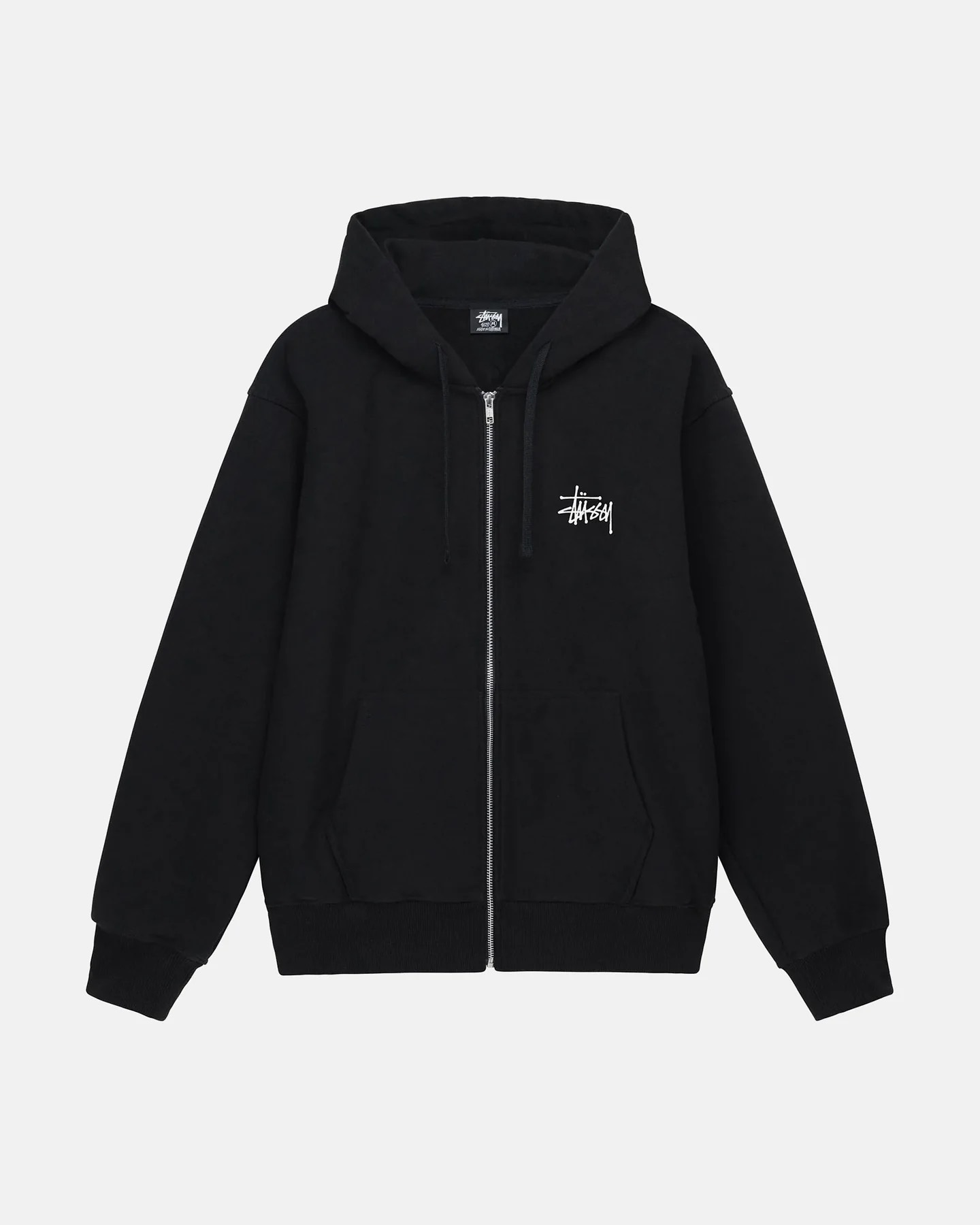 STUSSY BASIC ZIP HOODIE - BLACK